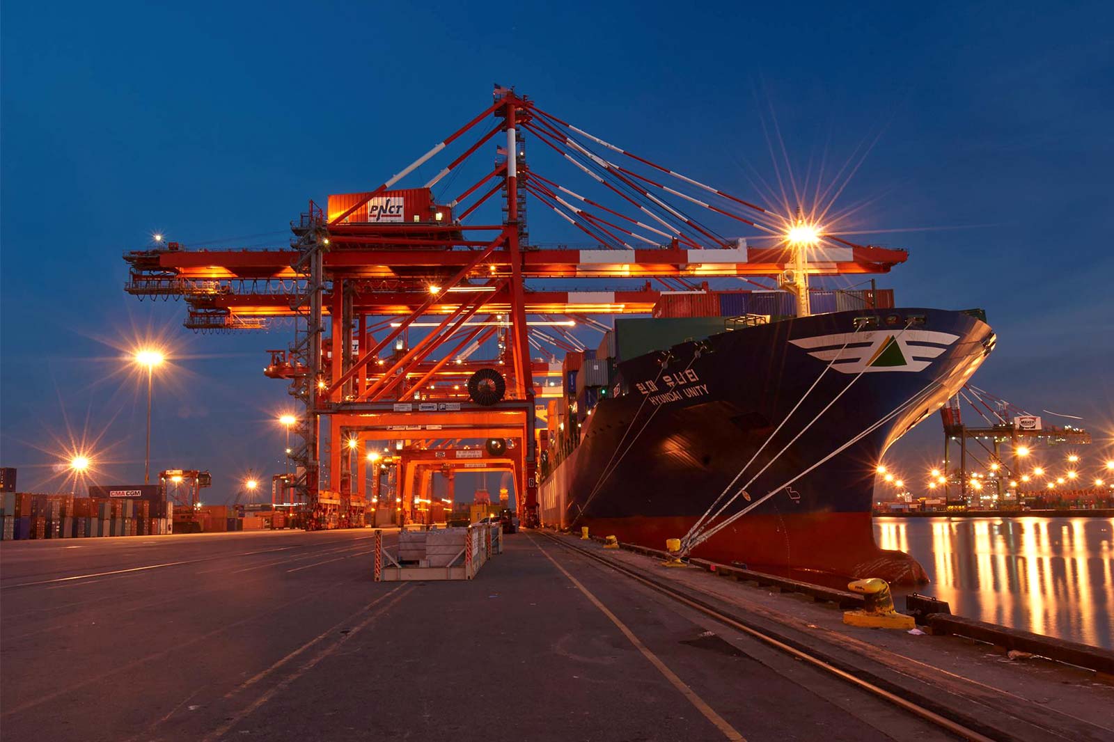 Container ship at port